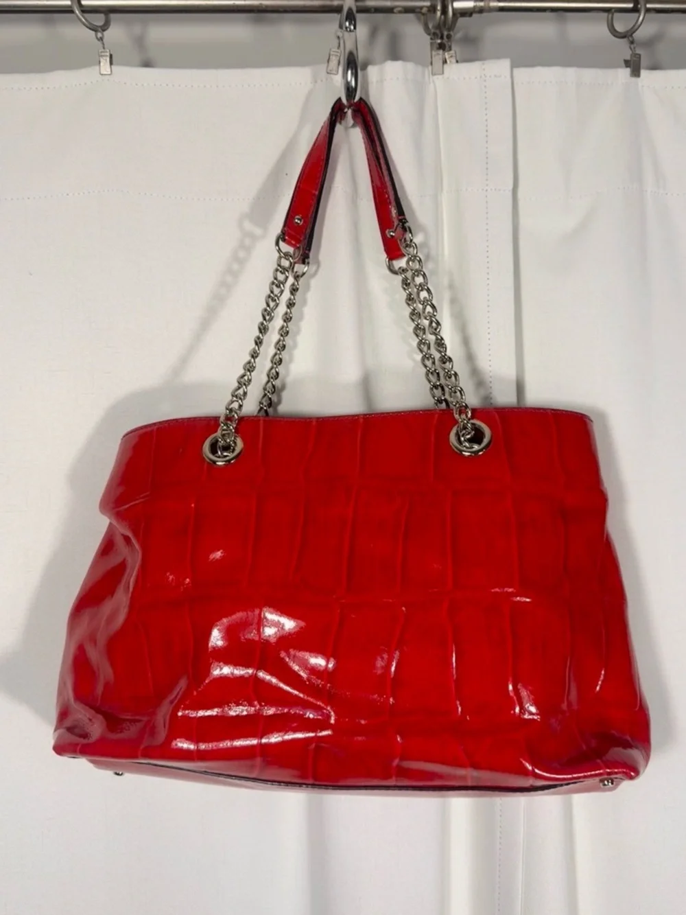 Kate Spade Red Patent Leather Croc Embossed Shoulder Bag